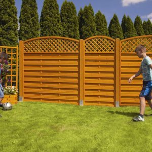 Domed Top Lattice Fence Panel Horizontal Hit and Miss Bordeaux Pine