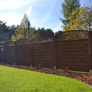 Domed Top Lattice Fence Panel Horizontal Hit and Miss Bordeaux Brown