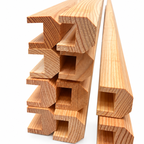 Close-up of timber capping rail ends showing the 23 × 10mm groove